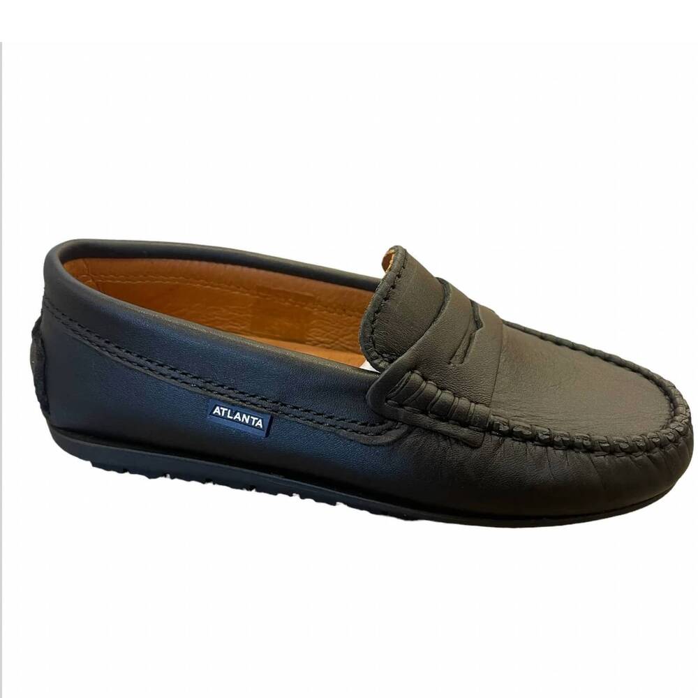 NEW ATLANTA MOCASSIN kids slip on penny loafer in black